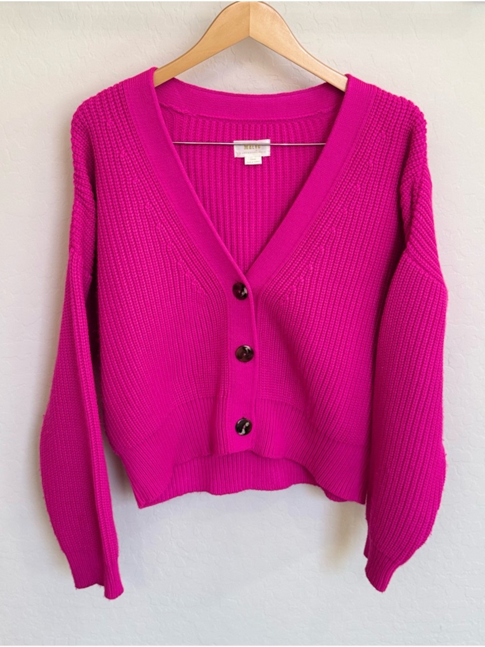 Maeve by Anthropologie Sunny Cropped Ribbed Cardigan – Hot Pink - Size Large